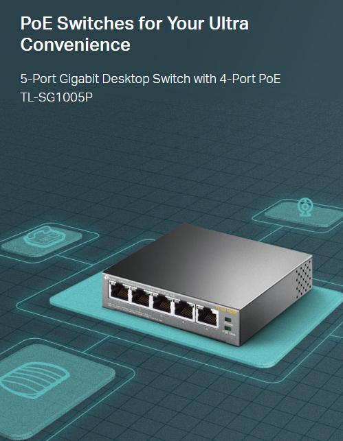 TL-SG1005P, 5-Port Gigabit Desktop Switch with 4-Port PoE